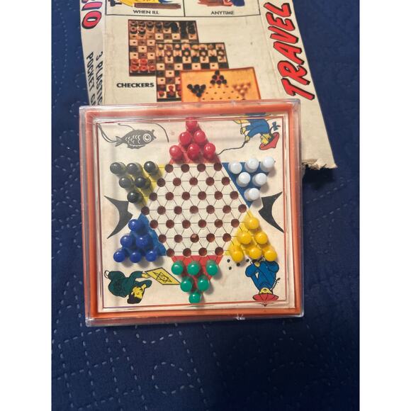 Vintage 70s Travel Trio Game Set Checkers Chess Chinese Checkers - Picture 5 of 6